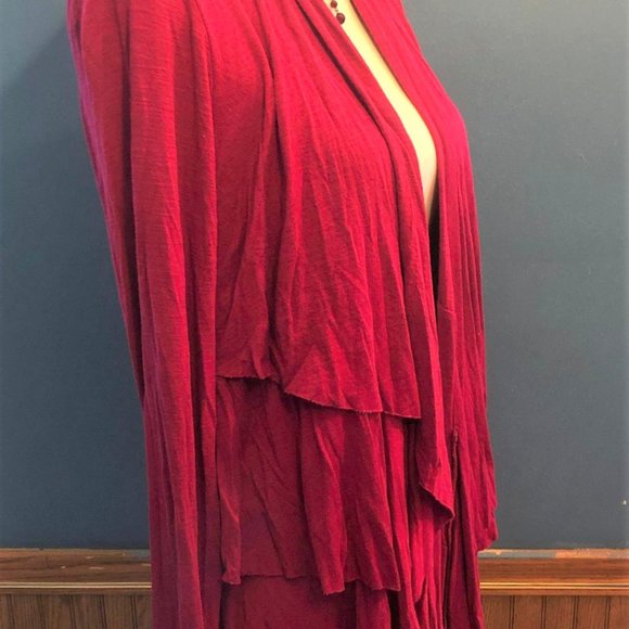 Dark Pink Sweater Cardigan ~ Ruffled ~ Layered ~ Long Sleeves ~ Size M - Picture 3 of 8